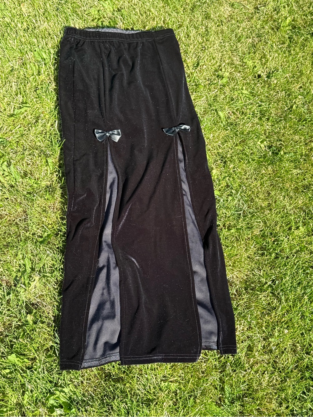 Black Velvet Women's Maxi Skirt with Satin Inset & Bow Detail